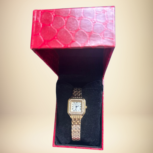 Montre Dorée Rectangle (style Panthère de Cartier)
